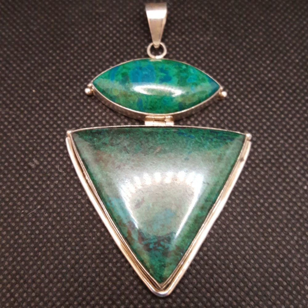 Green Blue Azurite Pendant in Sterling Silver